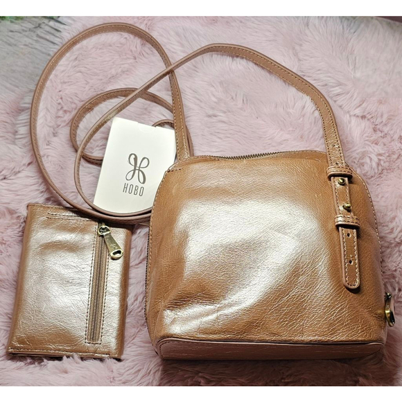 NWOT Nash Calfskin Leather Crossbody Bag & Wallet - Metallic Pink Gold - Picture 3 of 11